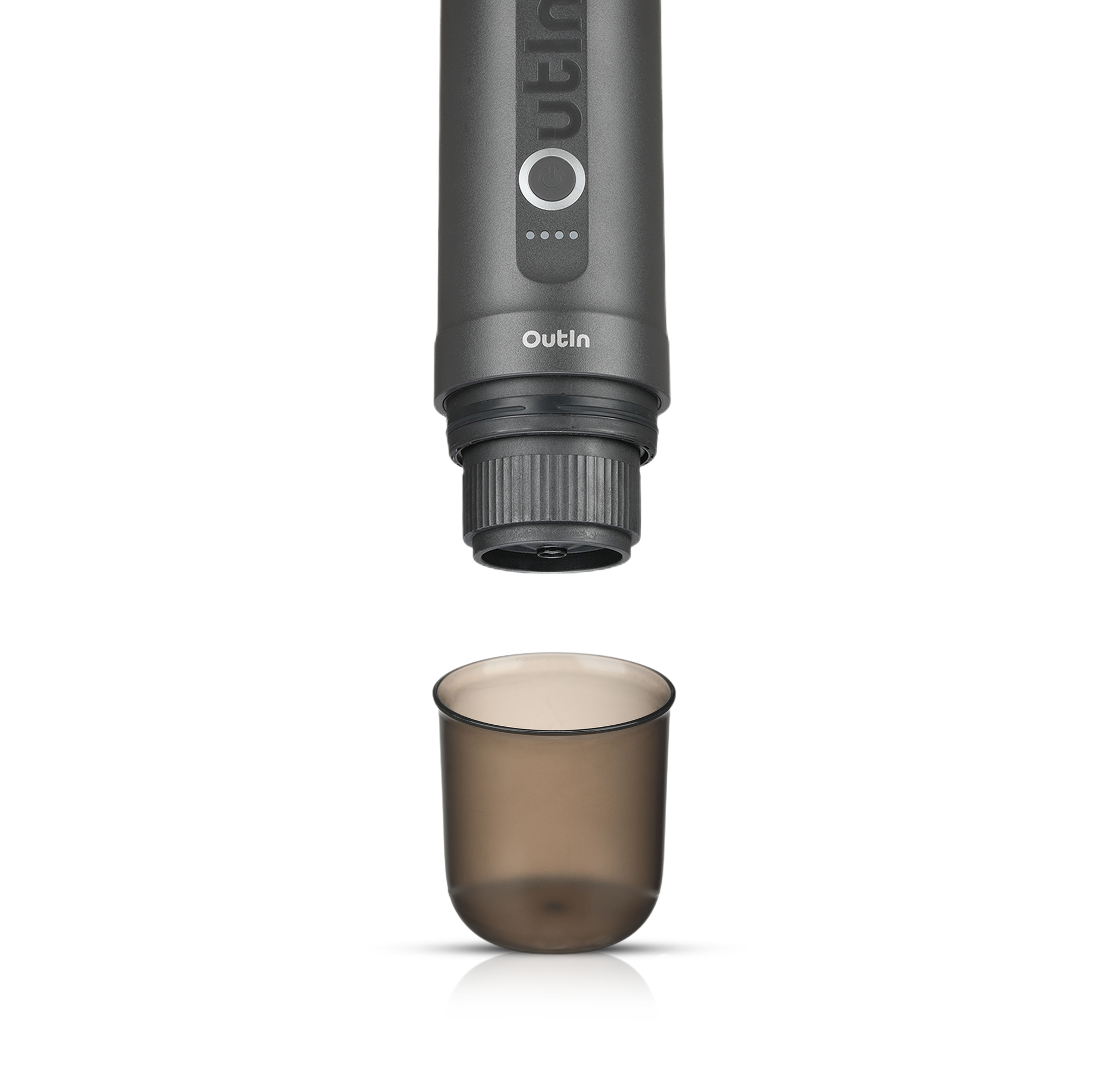 Space Grey Nano Portable Espresso Machine above a dark-tinted cup.